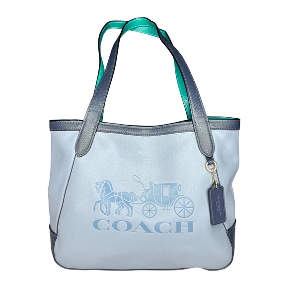 Coach Handbags - Coach Tote 27 Colorblock Pebbled Leather Horse Carriage Twilight Blue Authentic